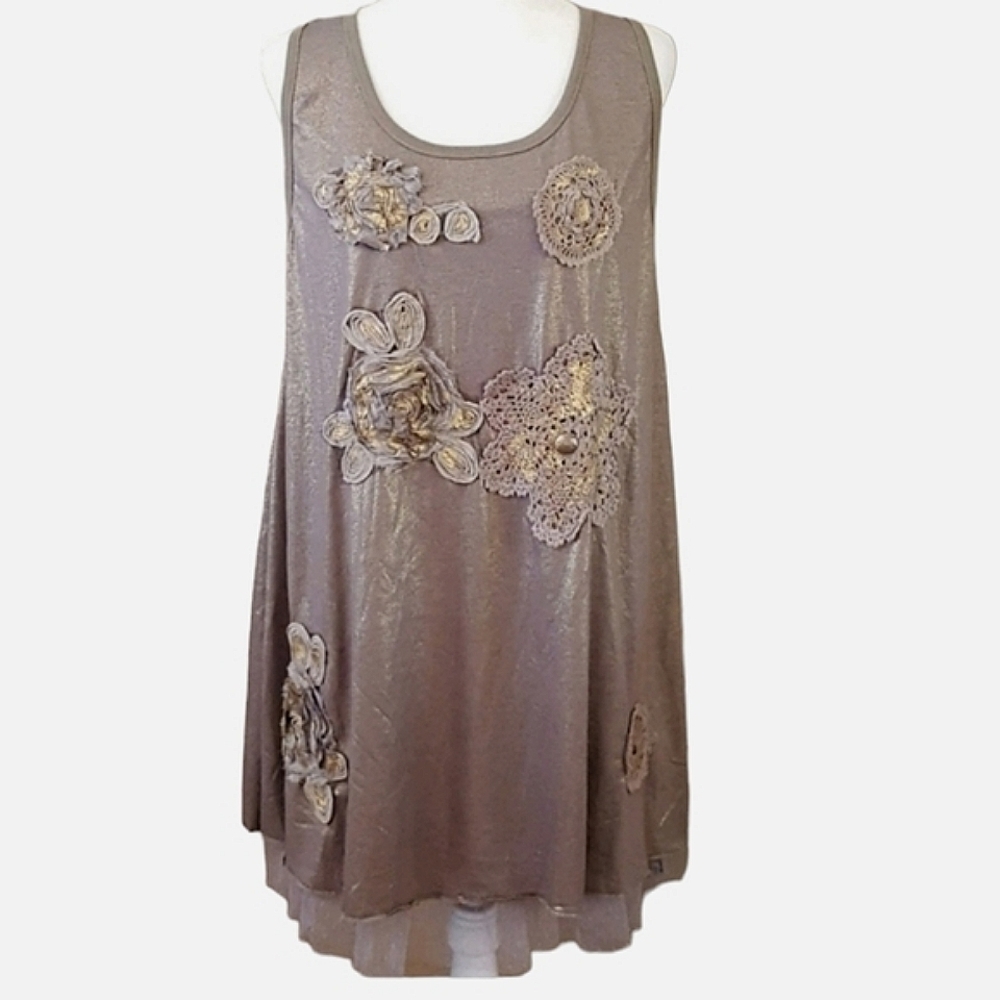 John Fashion Mocha Embroidered Appliqué and Iridescent Gold‎ Dress